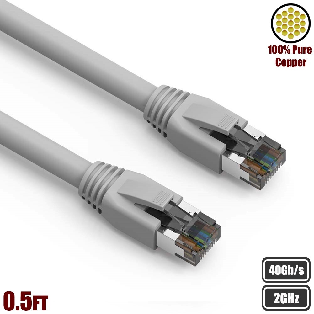 0.5FT Cat8 RJ45 Network LAN Ethernet S/FTP Patch Cable Copper 2GHz 40Gbps Gray