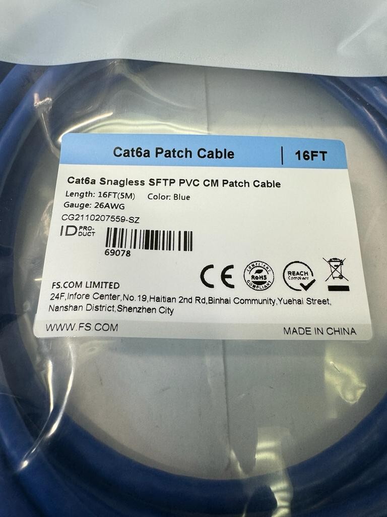 LOT of 5 FS Cat6a Snagless SFTP PVC CM Patch Cable 16ft (5m) 26 AWG Blue
