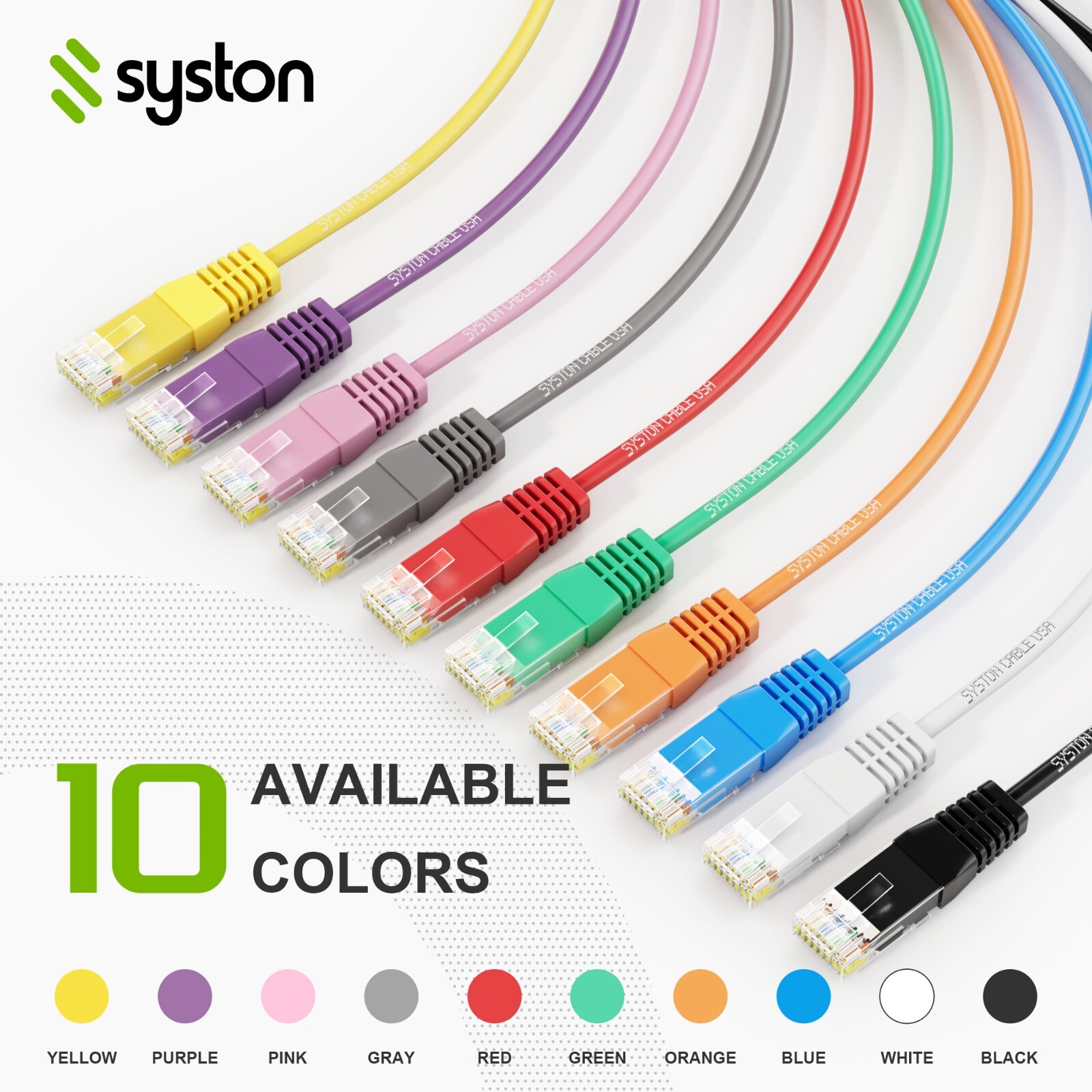 Syston Cat 6E Ethernet Network Cable 600 MHz 23 AWG Solid Copper Wire-CMR Patch
