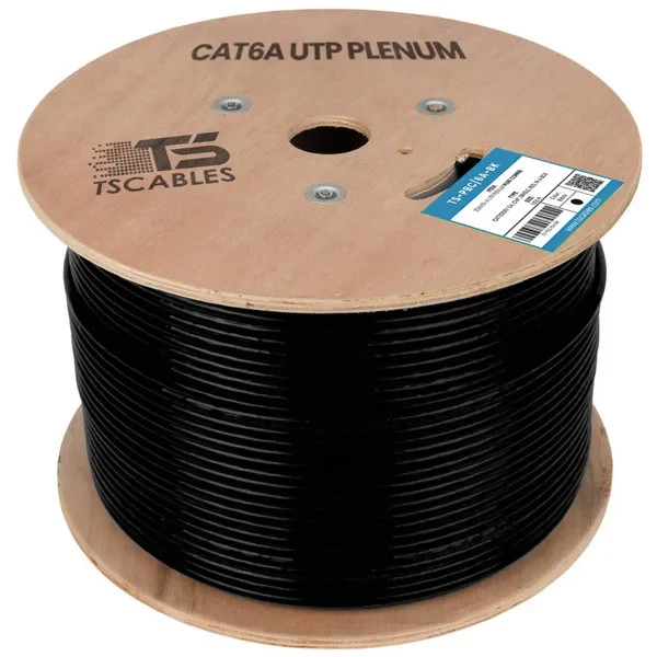 TS Cables Cat6a Plenum 1000ft 750 Mhz Solid Bare Copper 23 AWG in 8 Colors