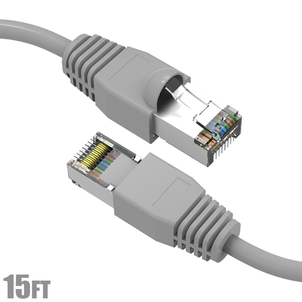 15FT Cat6A RJ45 Network LAN Ethernet SSTP Shielded Patch Cable 26AWG Copper Gray