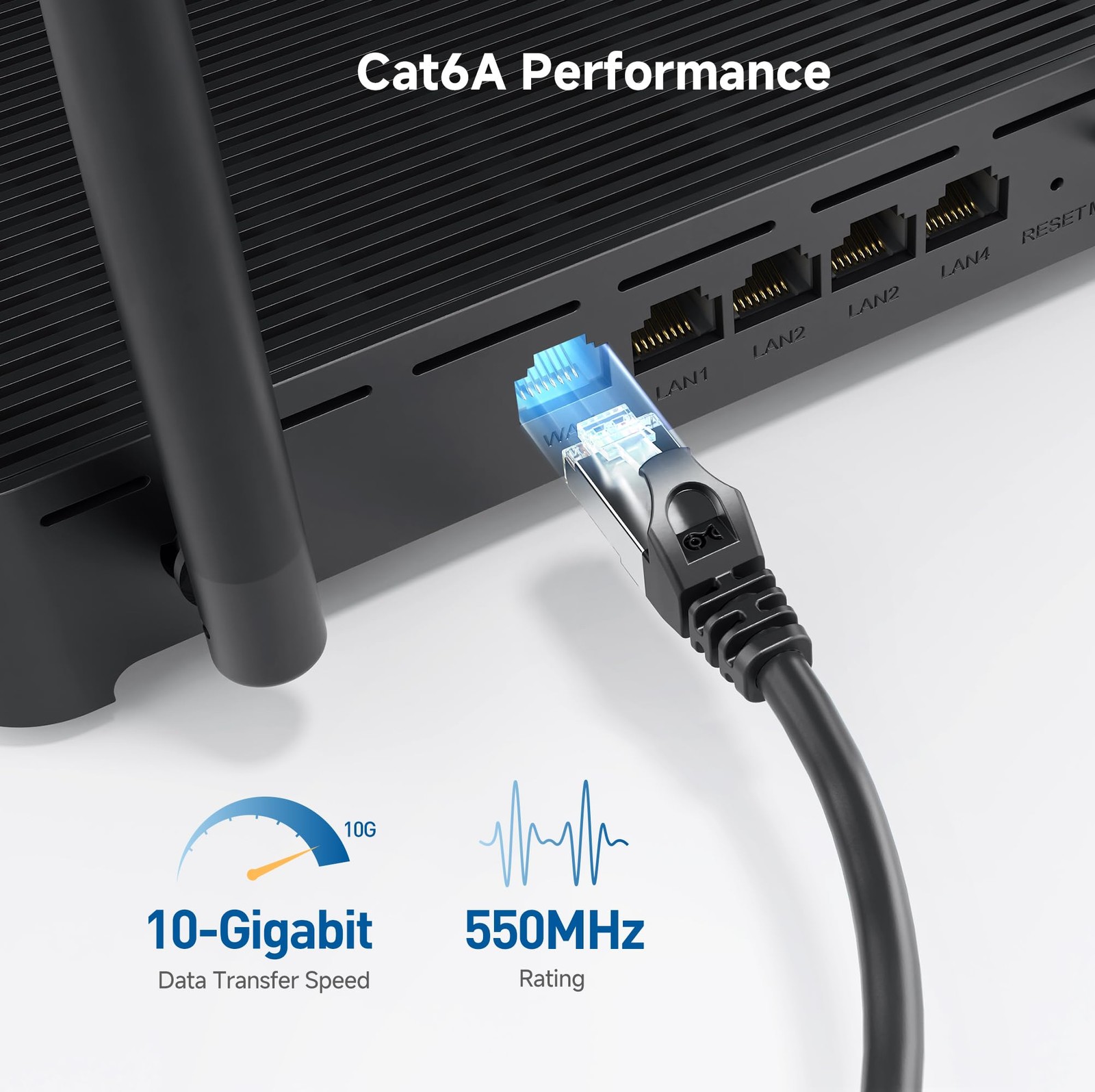 10Gbps 5-Pack Snagless Short Shielded Cat 6A Ethernet Cable – 1Ft, Cat 6A Cable,