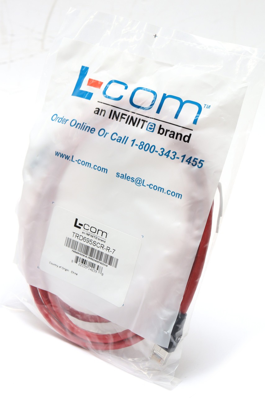 L-Com TRD695SCR-R-7 Shielded Cat 6 Cable, RJ45 / RJ45 PVC Jacket, Red, 7ft
