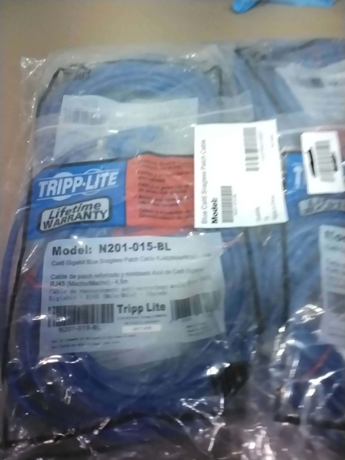 TRIPP LITE N201-015-BL CAT 6 GIGABIT BLUE SNAGLESS PATCH CABLE 15 FT, Lot Of 10