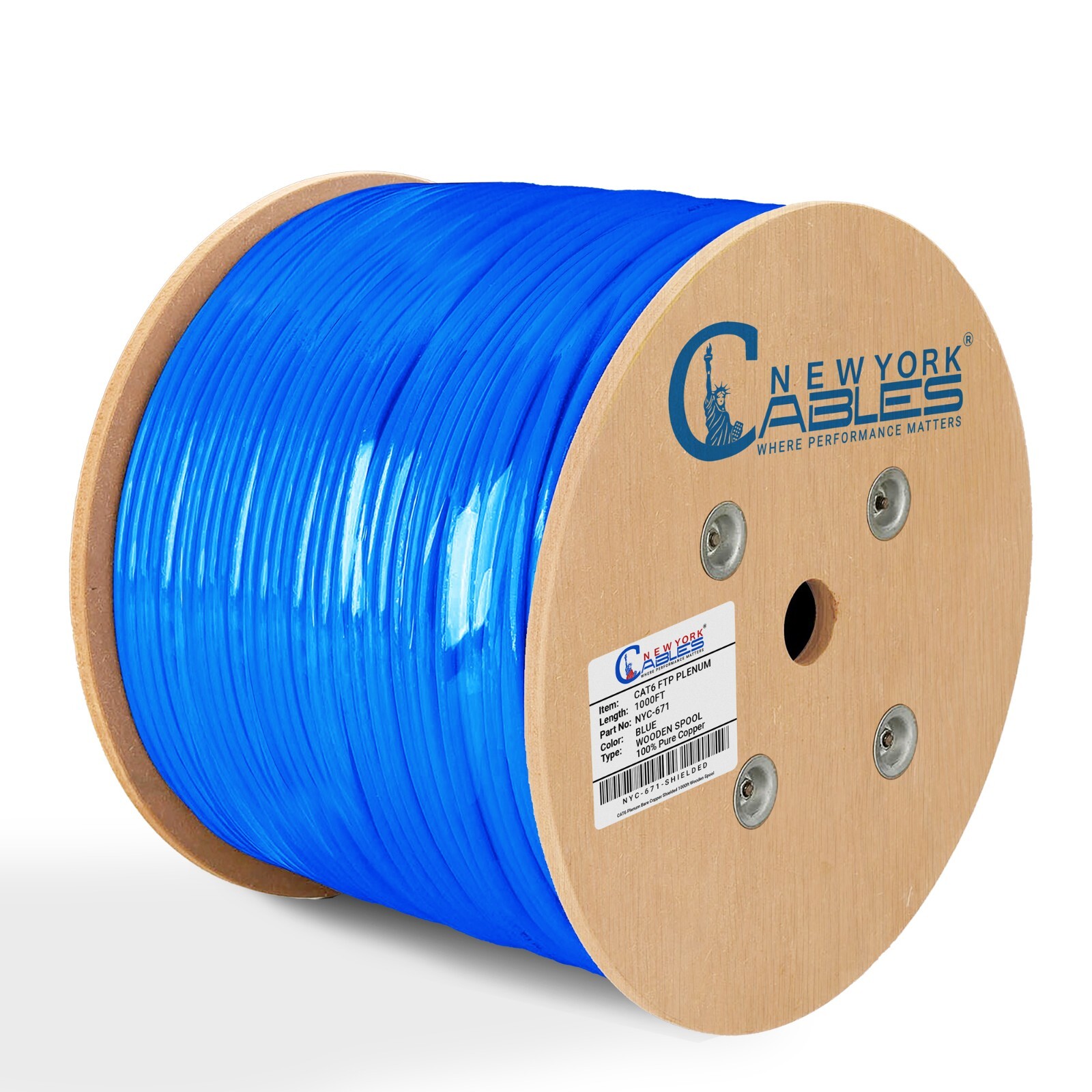 Copper Foil Shielded 1000ft Cat6 Plenum CMP 550Mhz F/UTP Ethernet LAN Cable Blue