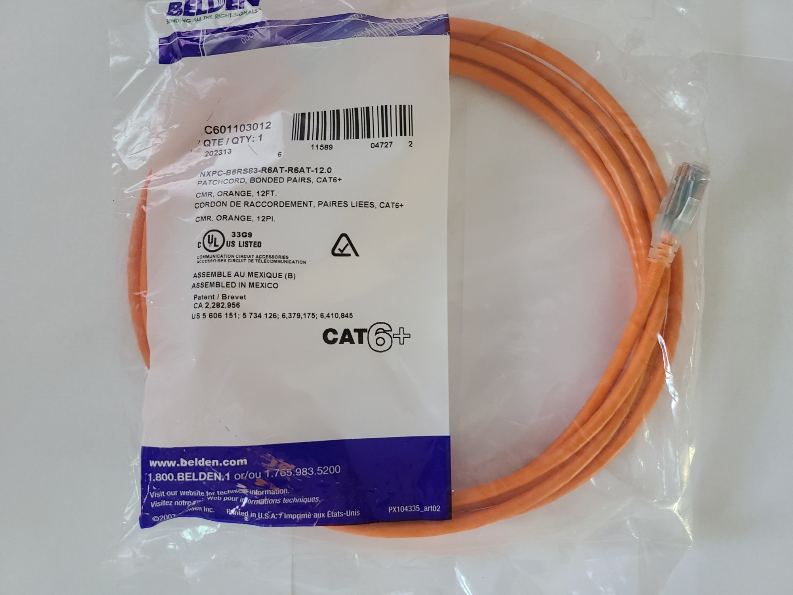 Belden Cat6 Ethernet Patch Cable – 12ft – Orange
