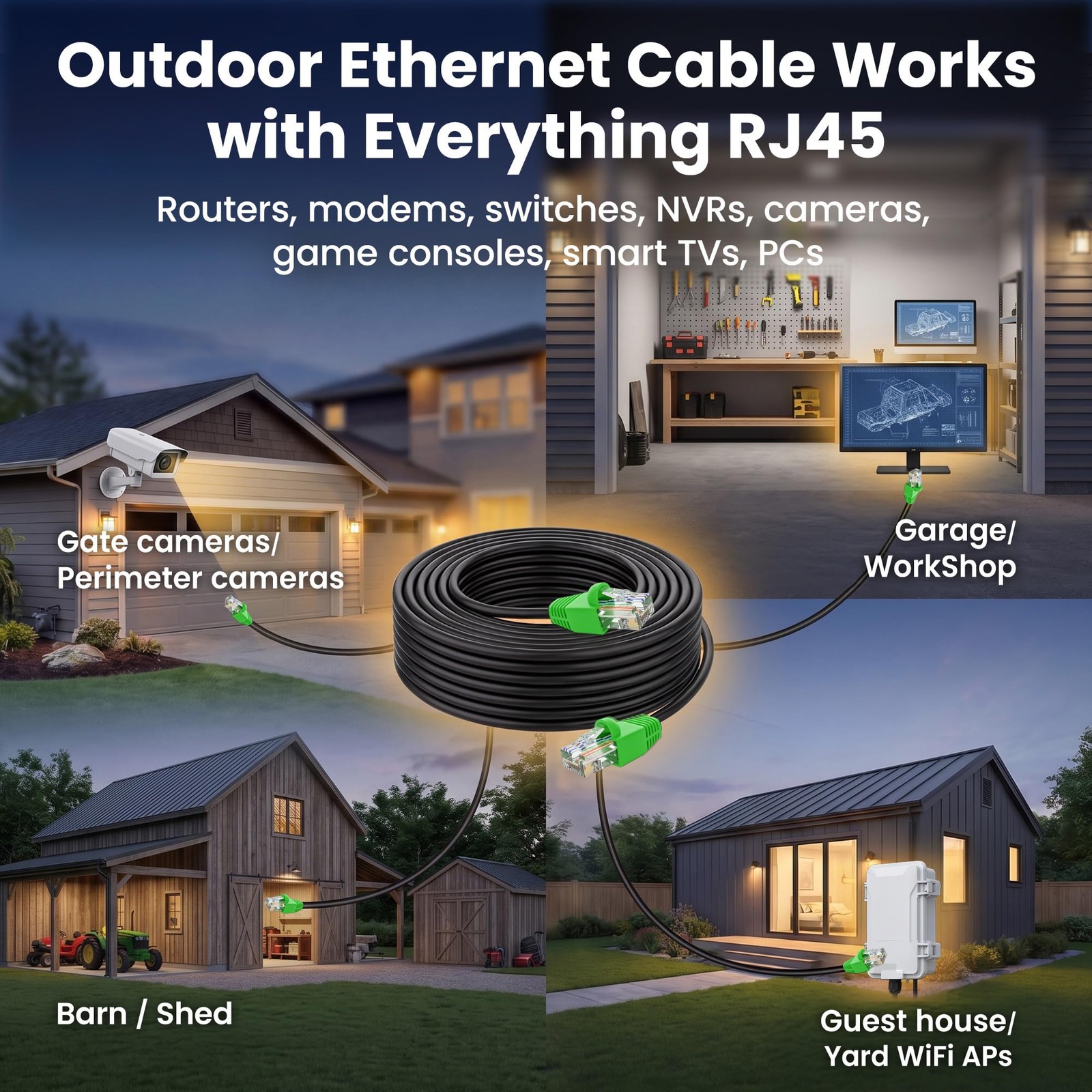 GEARit Cat6 Ethernet Cable 200ft, Outdoor Direct Burial Cat 6 200 Feet, Black
