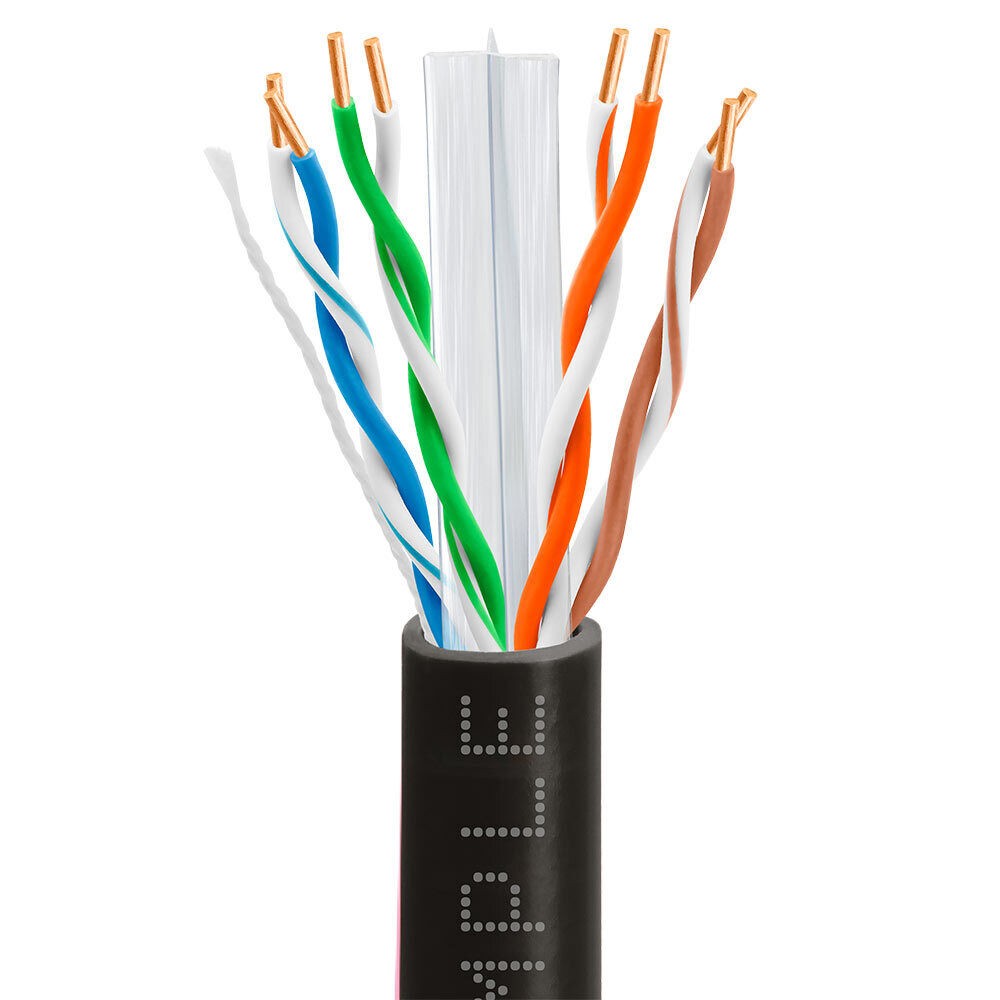 Cat6 Ethernet Cable 1000ft Riser CMR Solid 23AWG UTP 550MHz Pull Box Black
