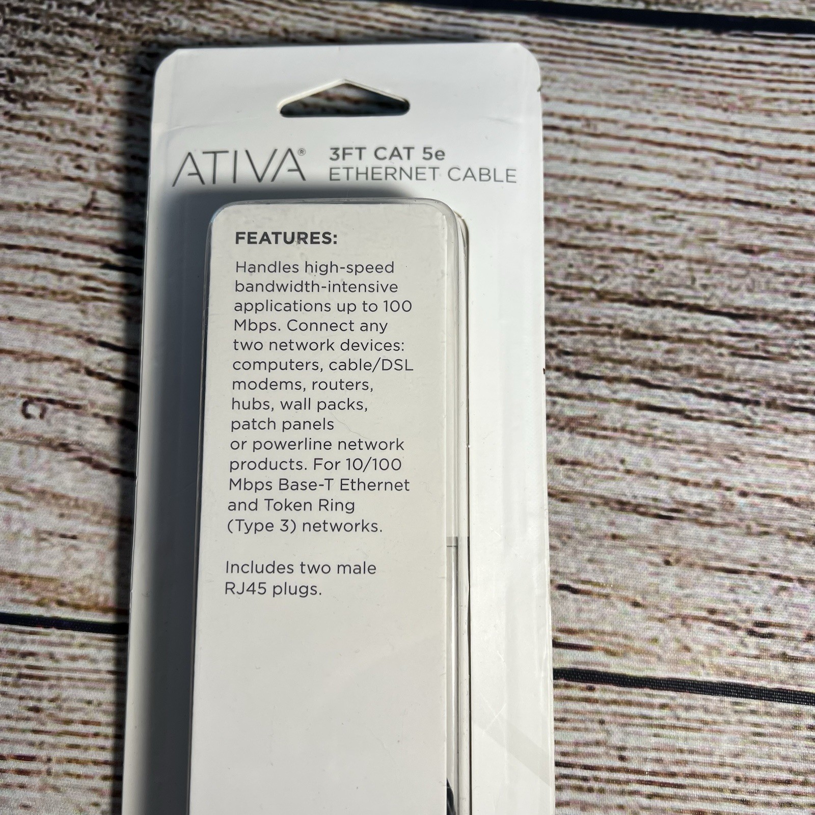 Ativa Cat-5e Ethernet Cable 3 Ft RJ45 Male Connect High Speed Network New NIB