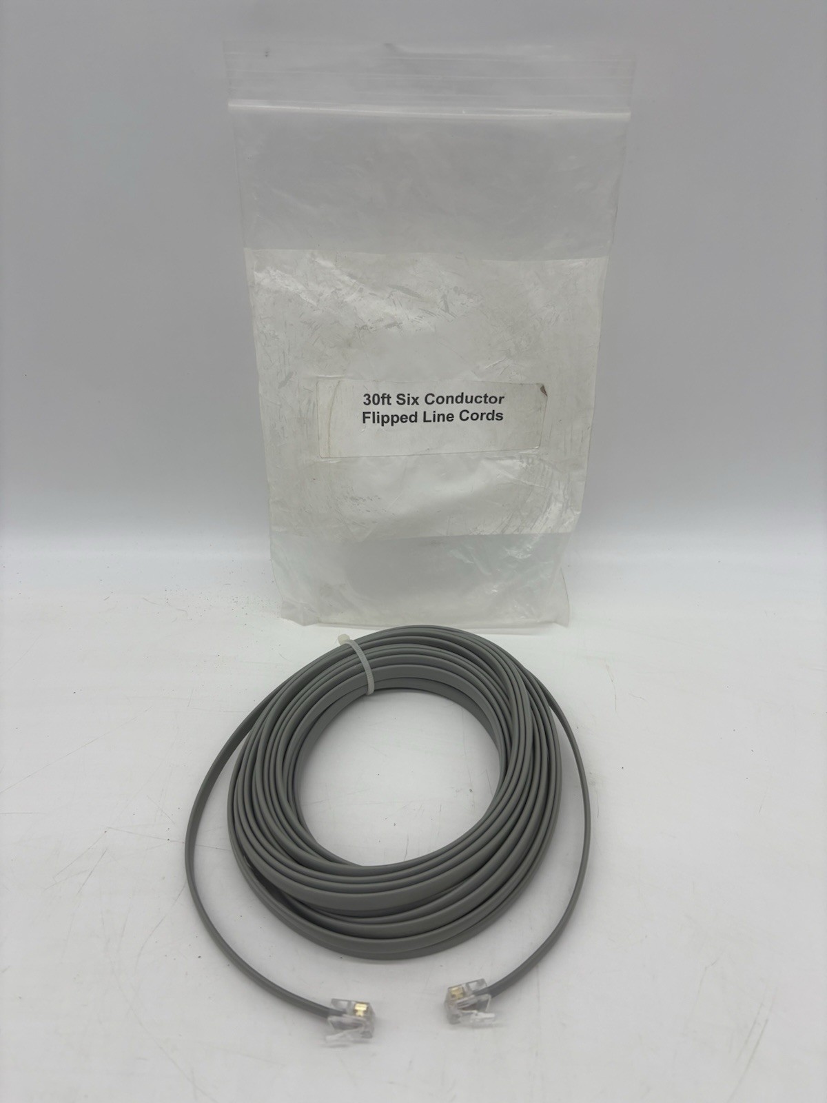 30′ ft Six Conductor Flipped Line Cords Gray 6 Conductor Reverse Telephone Wire