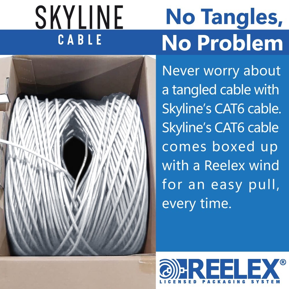Skyline Cat 6, Solid Bare Copper, CMR Rated, 1000ft Bulk Network Cable, (White)