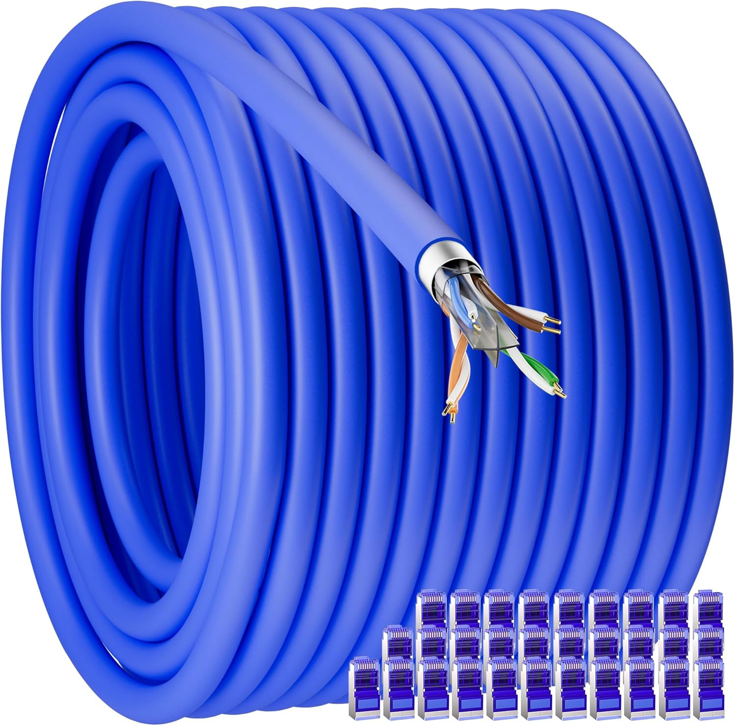 Cat 6 Outdoor Ethernet Cable Bulk 500Ft (30 RJ45), 23AWG Cat 6 Shielded Ethernet