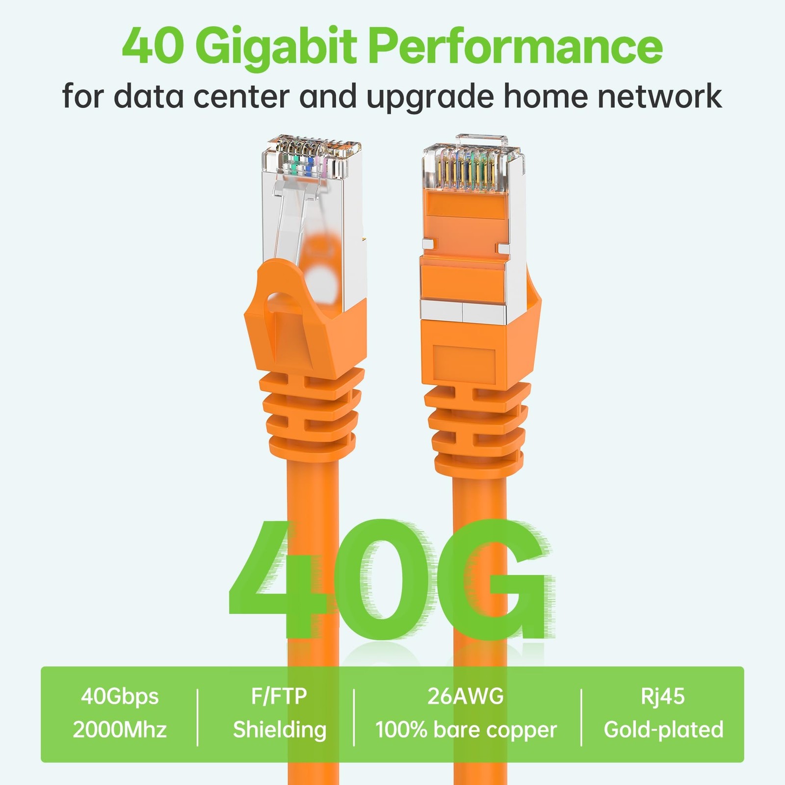 6 PCS Orange Cat8 Ethernet Cable 0.5ft S/FTP Shielded LAN 40Gbps 2000MHz