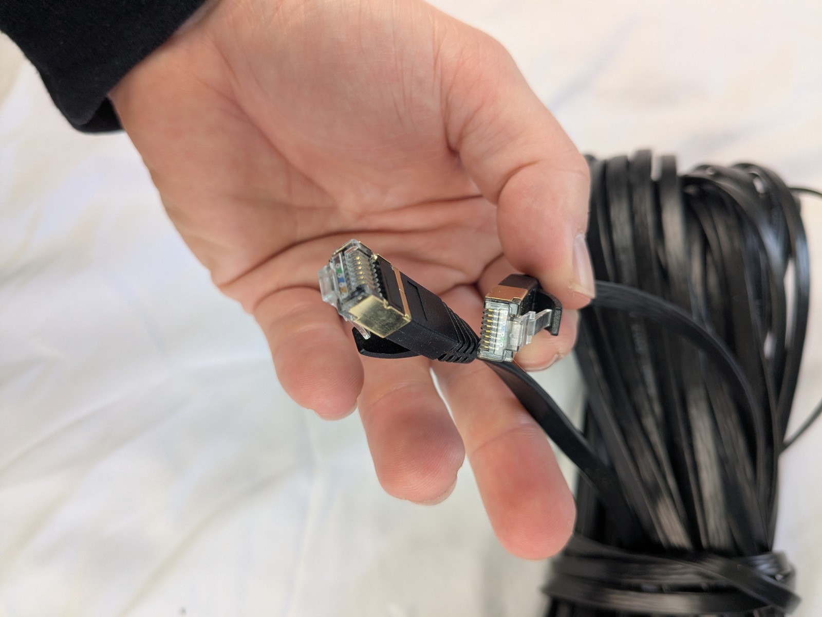 2x 50ft Ethernet Cabal Jabaol Cat.7 Flat Black Cable Rohs