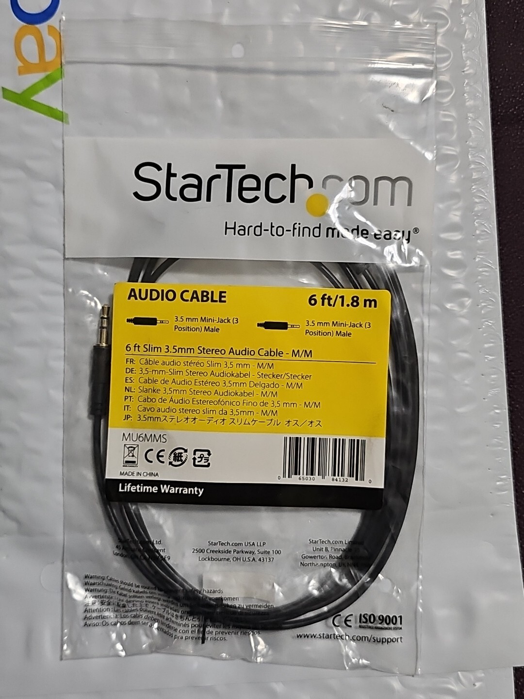 StarTech MU6MMS 6 FT Slim 3.5mm Male to Male Stereo Audio Aux Cable