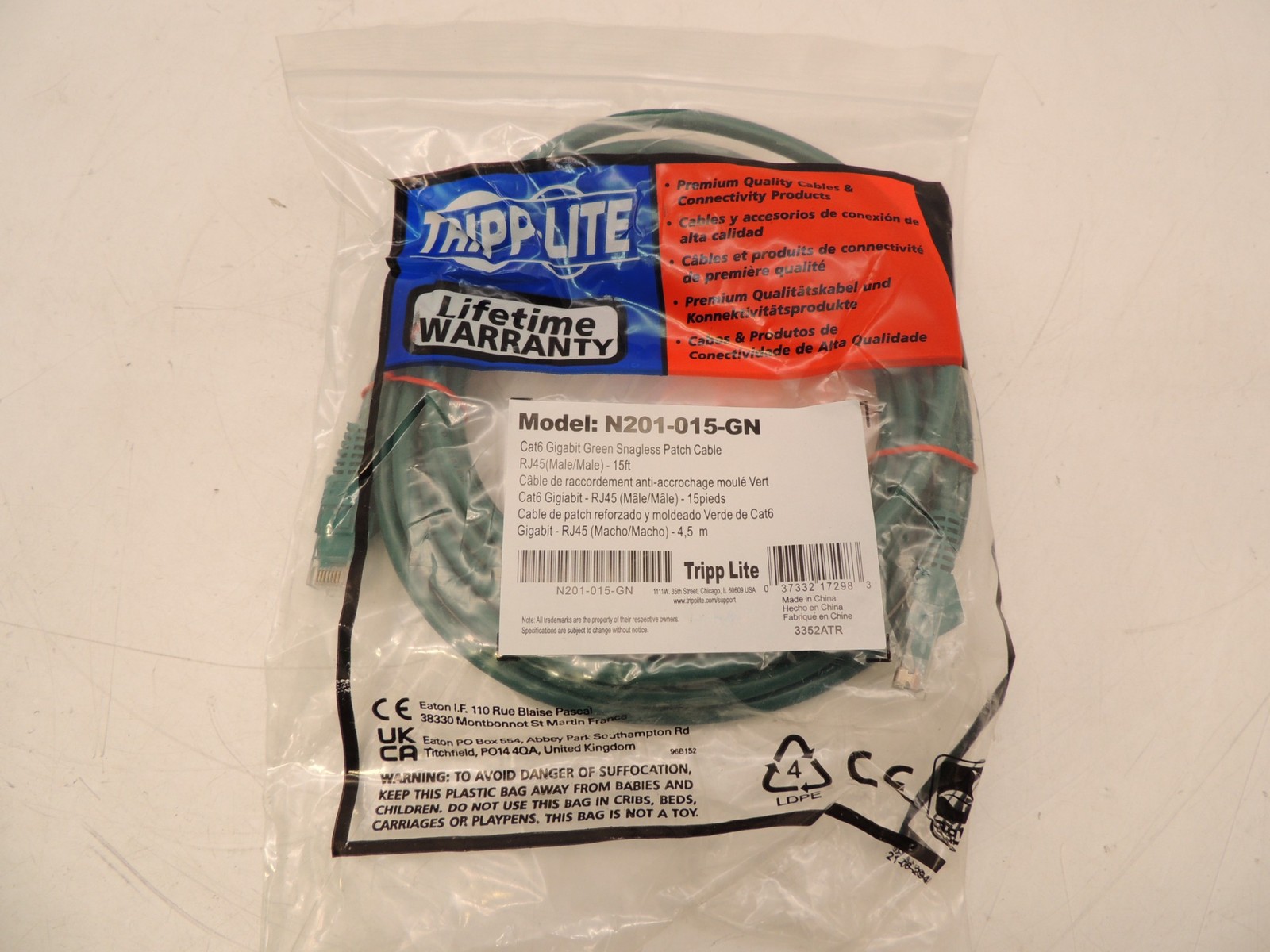 lot of 7 New Tripp-Lite 15ft CAT6 N201-015-GN Gigabit RJ45 Snagless Patch Cable