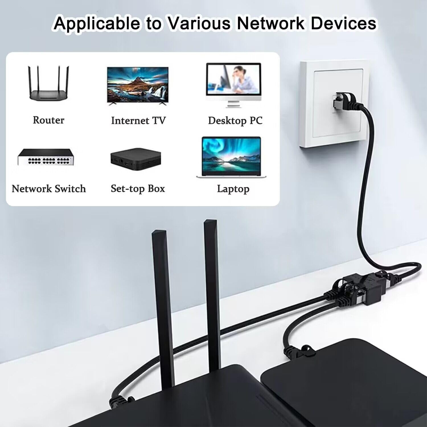 AKWOR Ethernet Splitter 1 to 2, RJ45 Network Splitter Starlink Ethernet Adapter