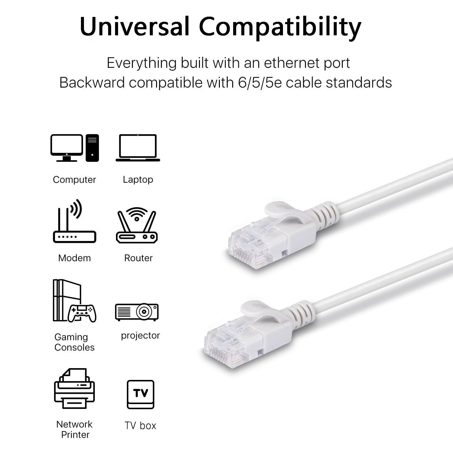 5 Pack High Speed Cat6 Cat6e Ethernet Cable 0.5M White UTP RJ45 Cord