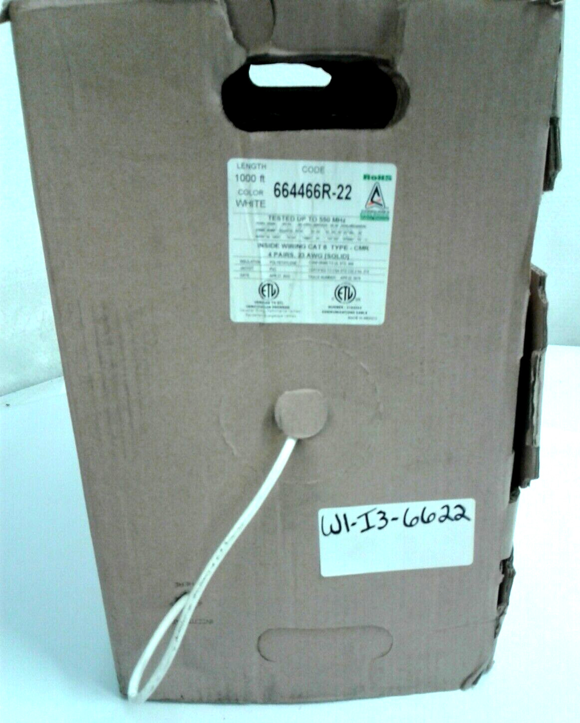 Condumex 664466R-22 1000′ White BravoTwist Pull Box CAT 6 4 Pairs 23 AWG Solid