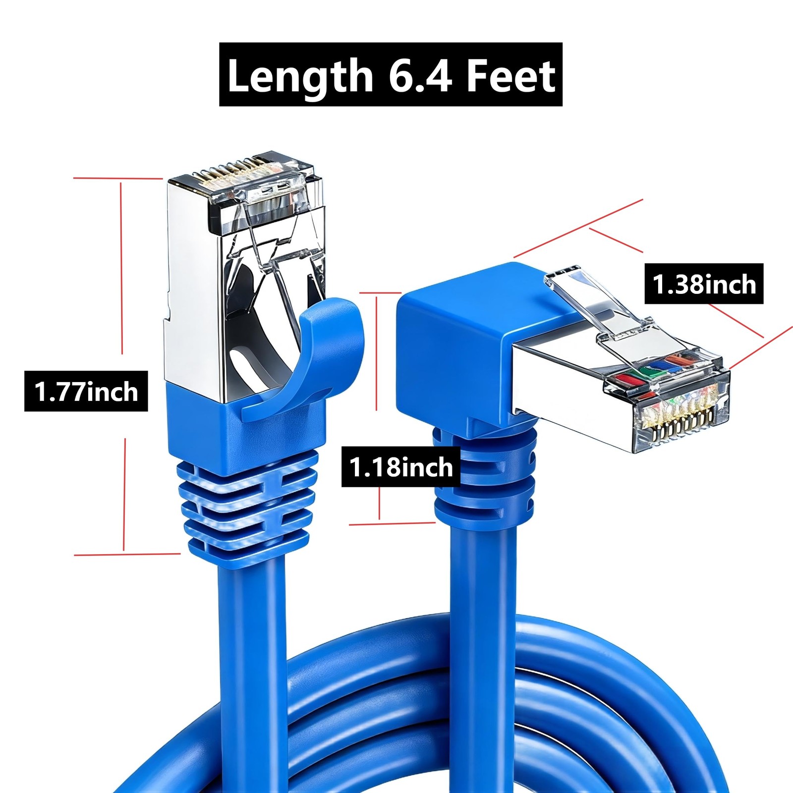 2 PCS 90 Degree Right Angle Down Cat 6A SFTP Shielded Network Cable 6.4 FT