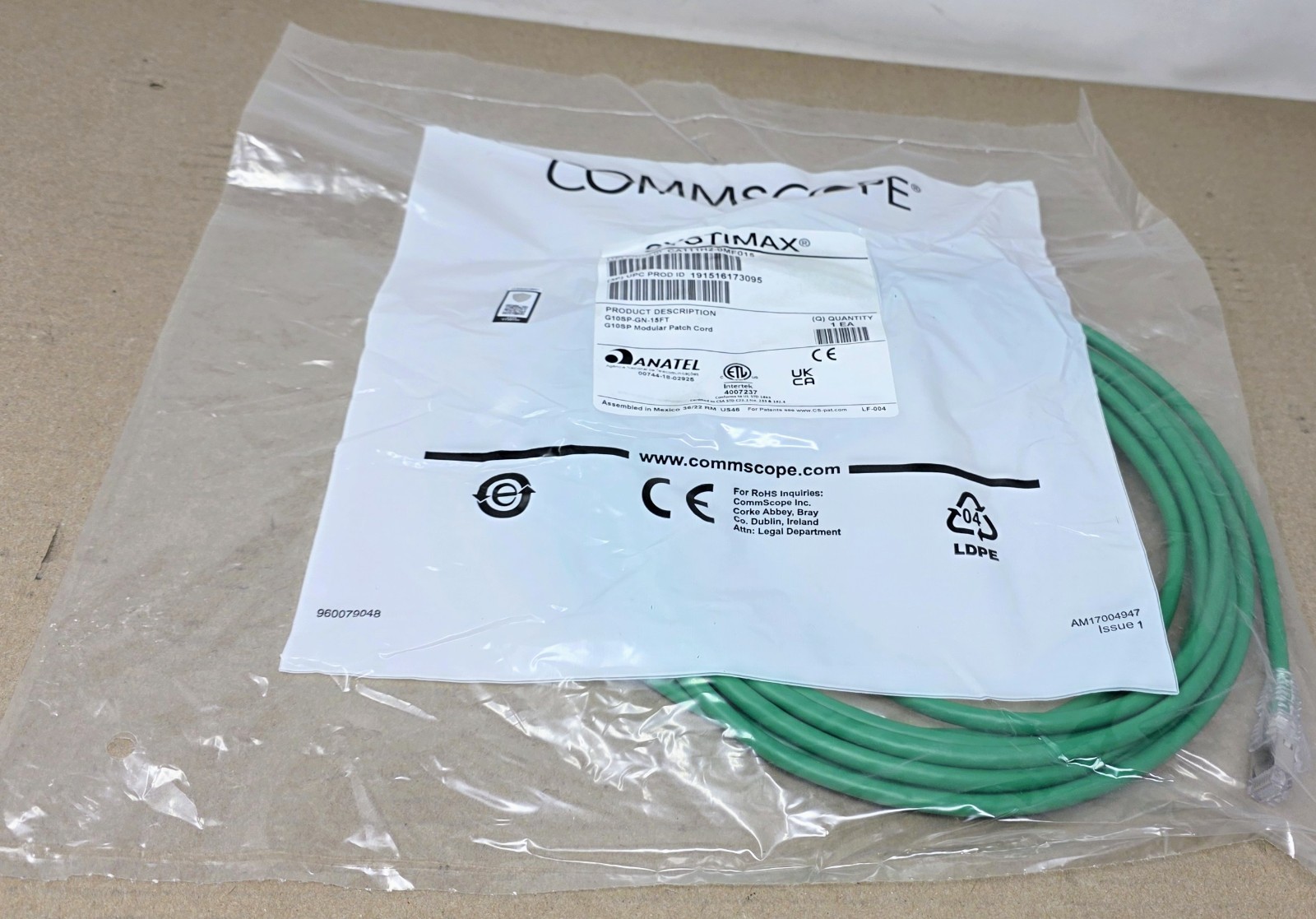 CommScope Systimax GigaSPEED X10D G10SP CAT6A S/FTP Modular Patch Cable Green