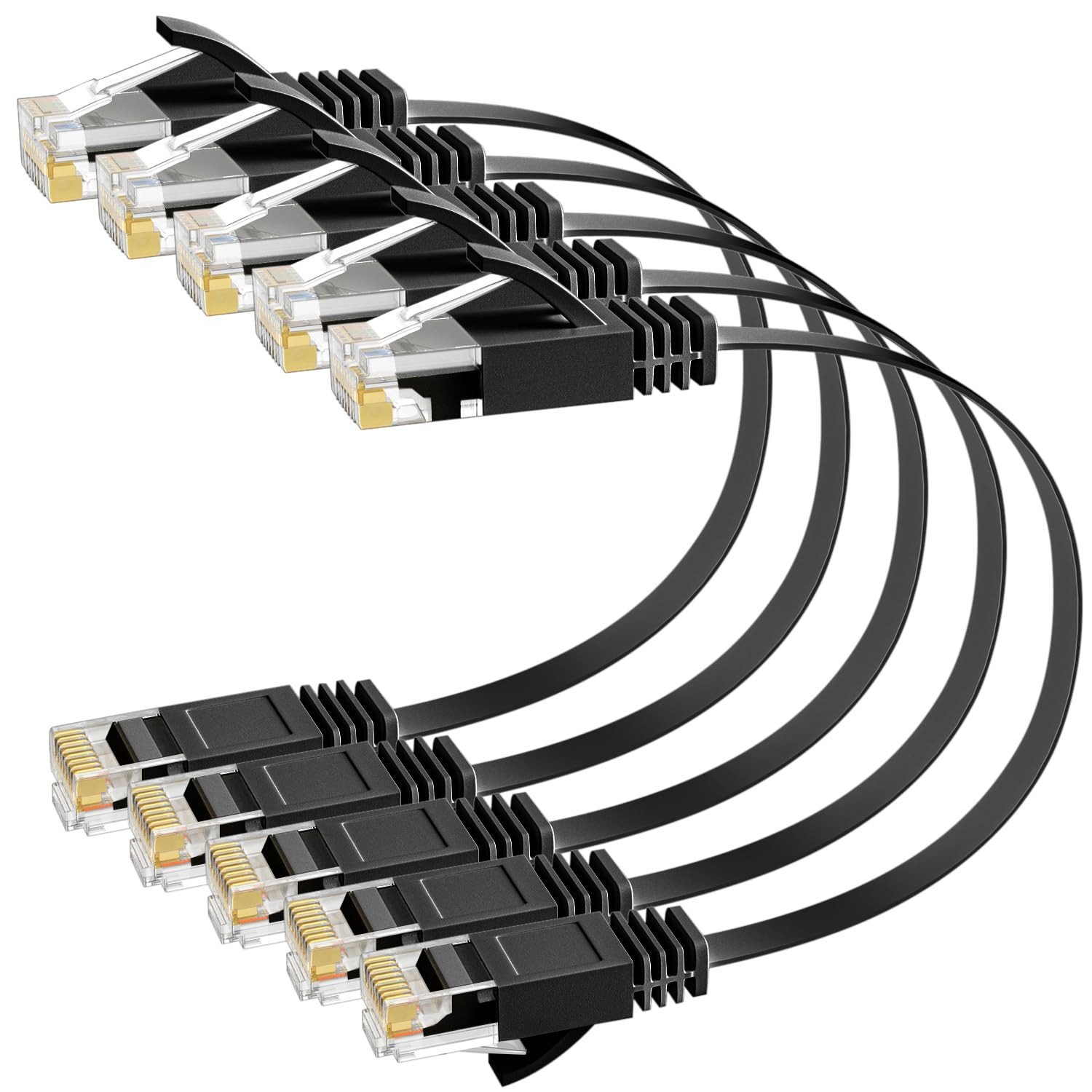 Cat 6 Flat Ethernet Cable 1 Ft/5 Pack, High Speed Slim Short Patch Cables Intern