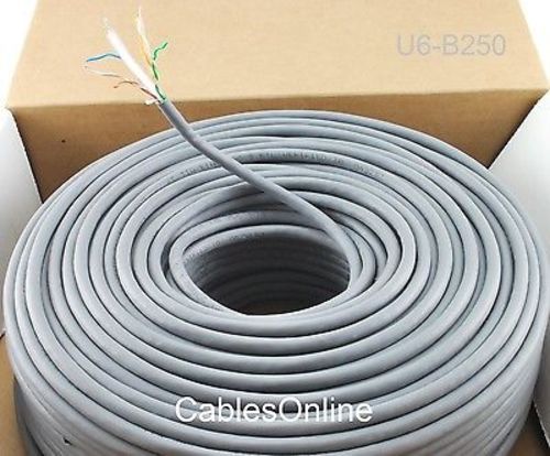 250ft Solid CAT6E CMR 550 Mhz, High-Performance 23 AWG Copper Bulk Cable, Gray