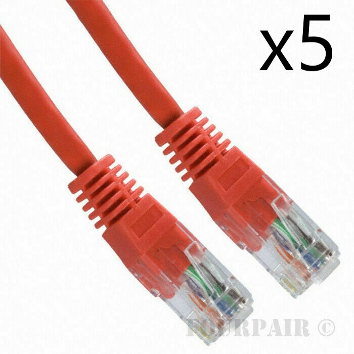 5 Pack Lot – 1ft CAT5e Ethernet Network LAN Router Patch Cable Cord Wire Red