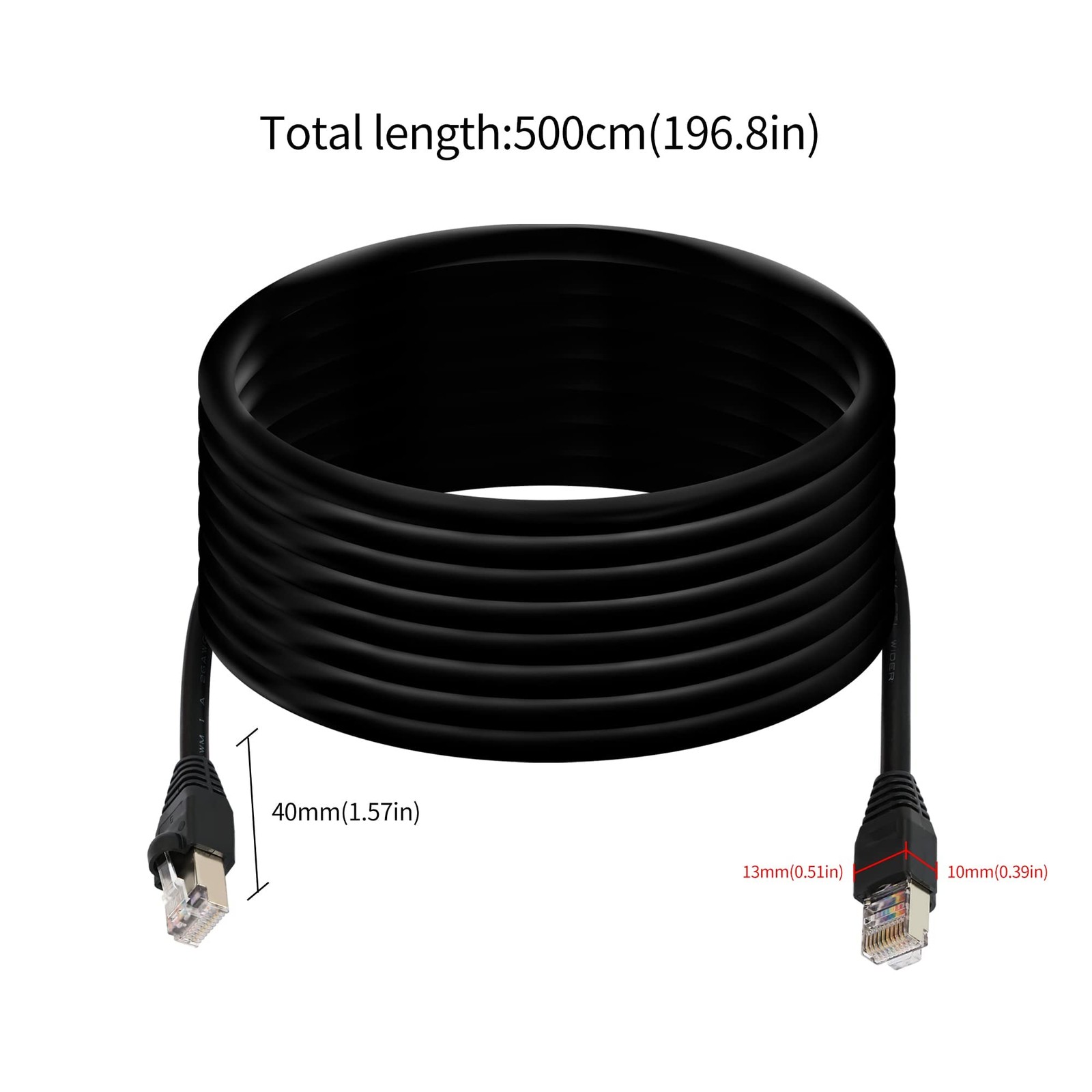 RJ50 10P10C Cat 5E 26AWG Cable Male to Male Shielded Industrial 16.4 Ft