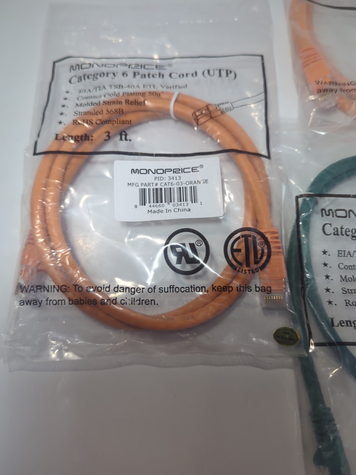 9x NEW Monoprice Category 6 CAT Patch Cords UTP EIA/TIA TSB-40A ETL 1ft 2ft 3ft