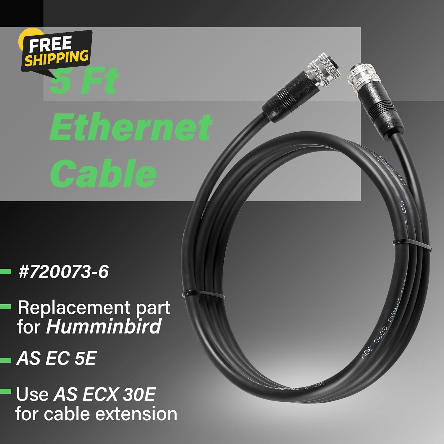 720073-6 5 Foot Ethernet Cable as EC 5E Replace for Humminbird, Black Fit