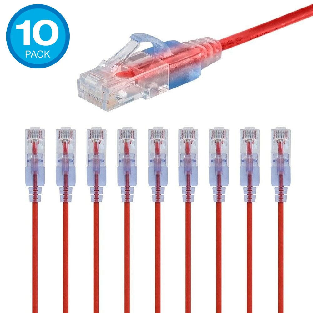 10 PACK Slim CAT6a RJ45 Ethernet Network 10G Copper Wire 30AWG Patch LOT Cable
