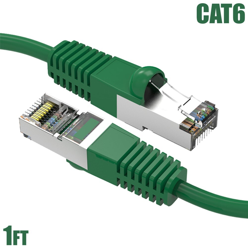 1FT Cat6 RJ45 Ethernet LAN Network SSTP Shielded Patch Cable Copper 26AWG Green