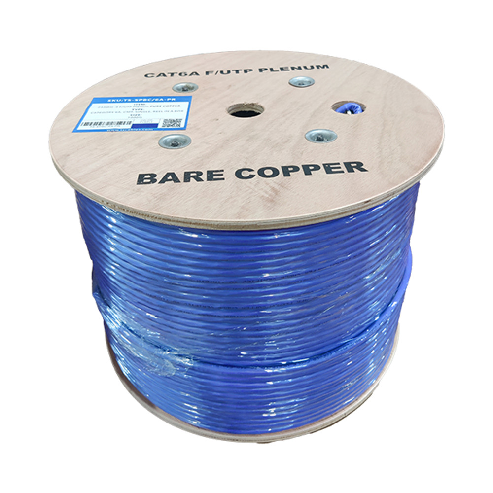 Cat6A Plenum Shielded F/UTP Cable 1000ft, Overall Foil Shield Blue