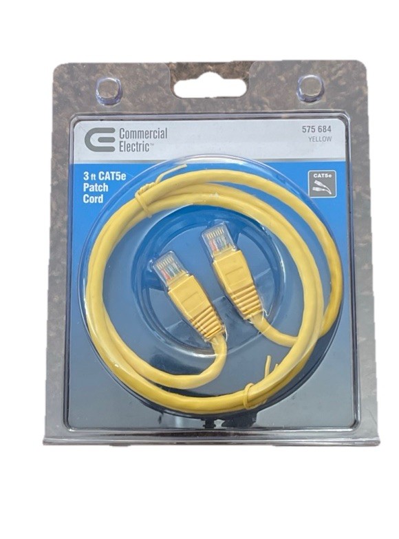 Commercial Electric Cat5e Patch Cord 575684. Yellow. 3 Feet. New.
