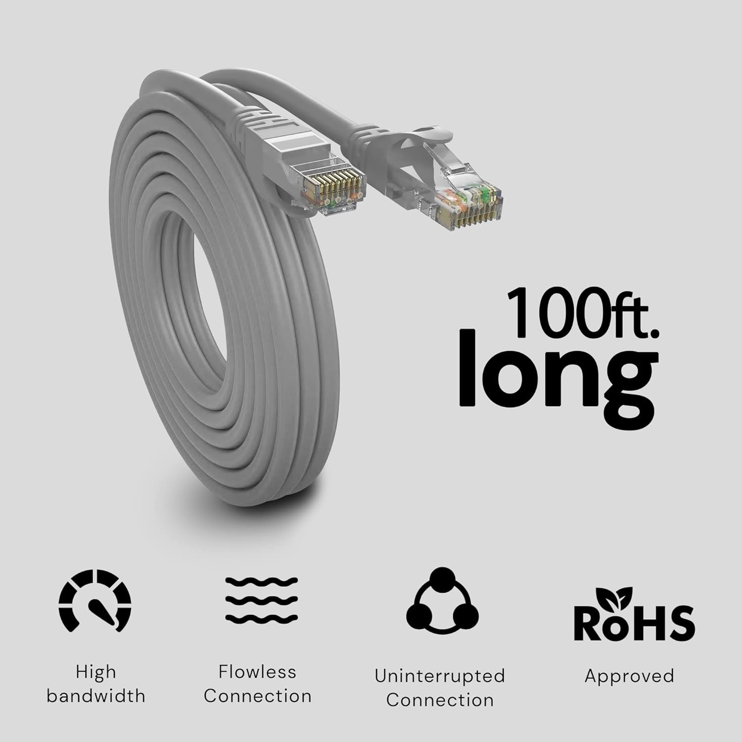 Cat6 500MHz UTP Ethernet LAN Network Cable – 100 Feet Gray NEW S24