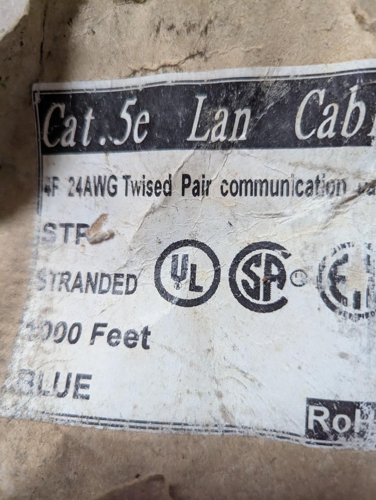 1000ft CAT5E Lan cable 24AWG Twisted Pair STP Stranded Blue (no box)