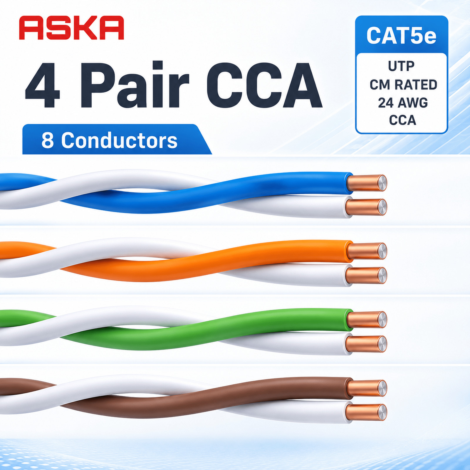 NETWORK LAN CABLE UTP CAT5E CCA 250FT,500FT,1000FT WHITE BLUE GREY CM RATED PVC