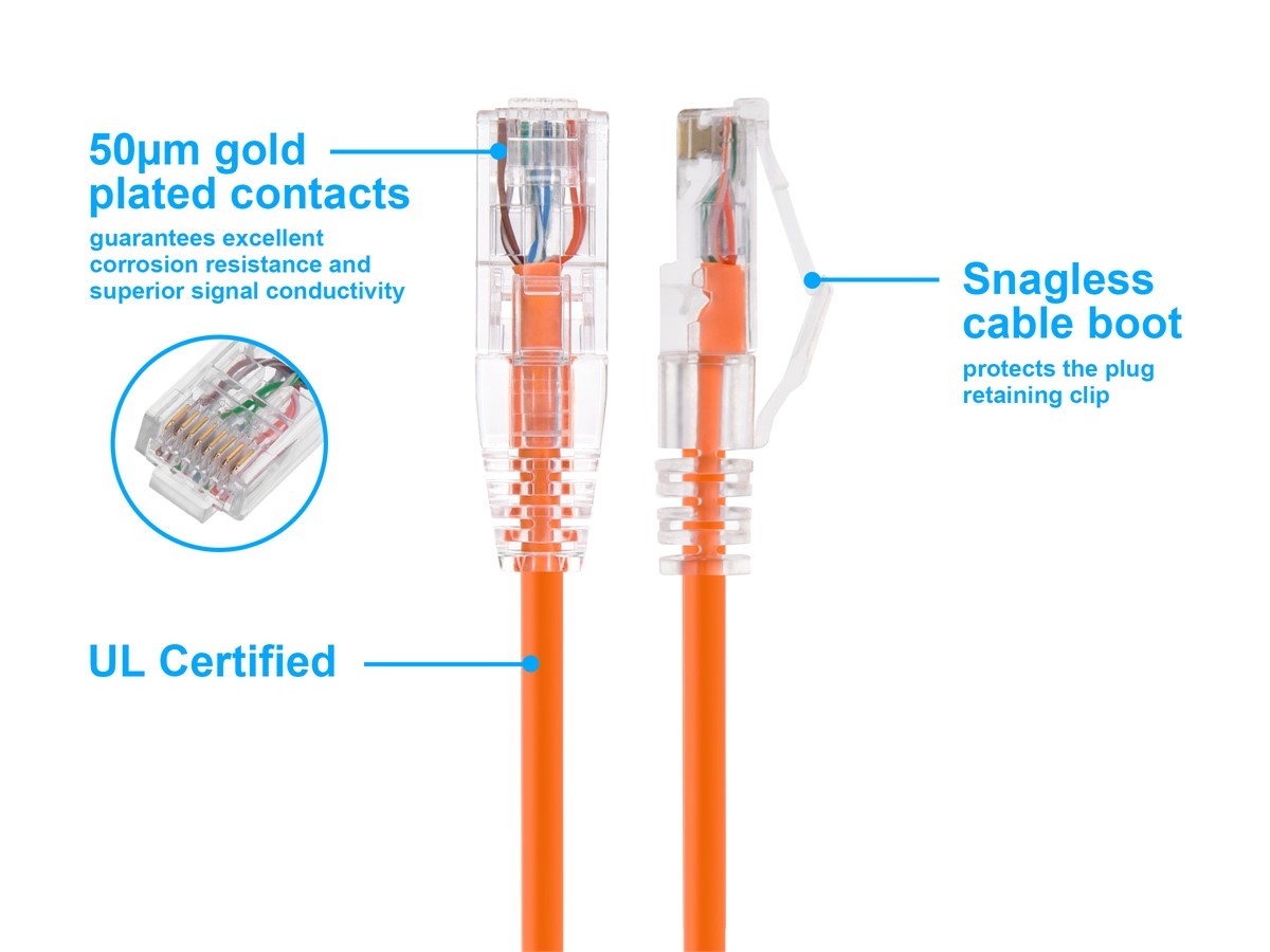 Monoprice Cat6 Ethernet Patch Cable – 0.5 feet – Orange | Snagless RJ45 Stranded