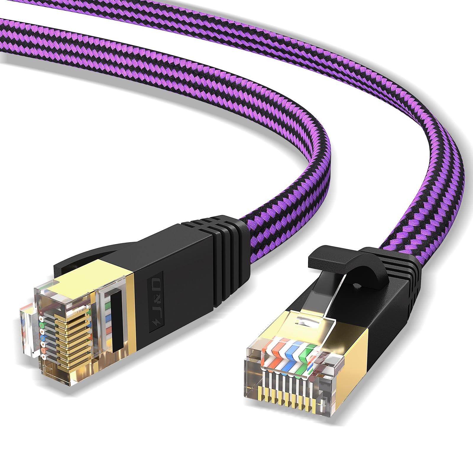 Cat 7 Ethernet Cable Nylon Braided Flat LAN Internet Patch Cord 3 Feet Wire