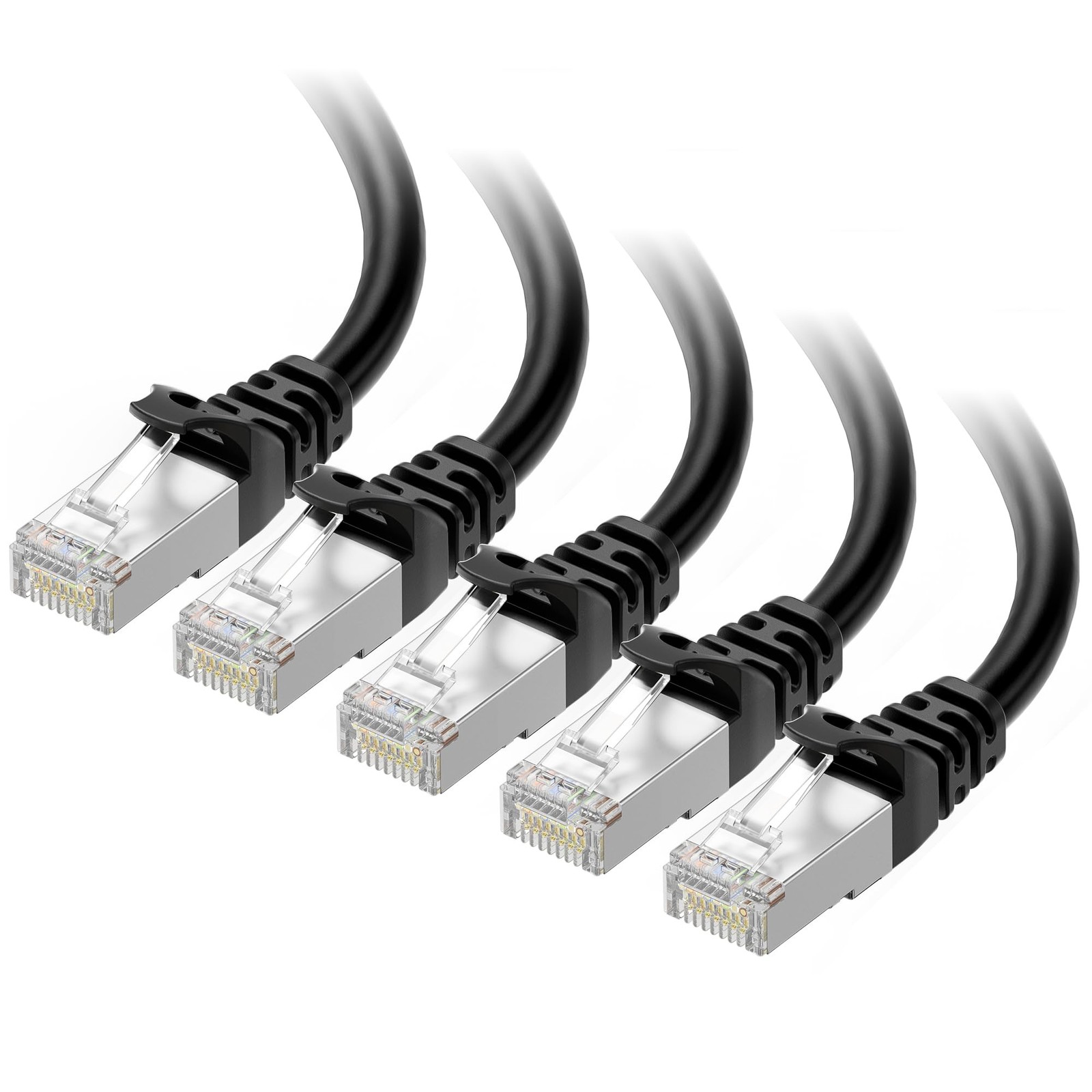 10Gbps 5-Pack Snagless Short Shielded Cat 6A Ethernet Cable – 1Ft, Cat 6A Cable,