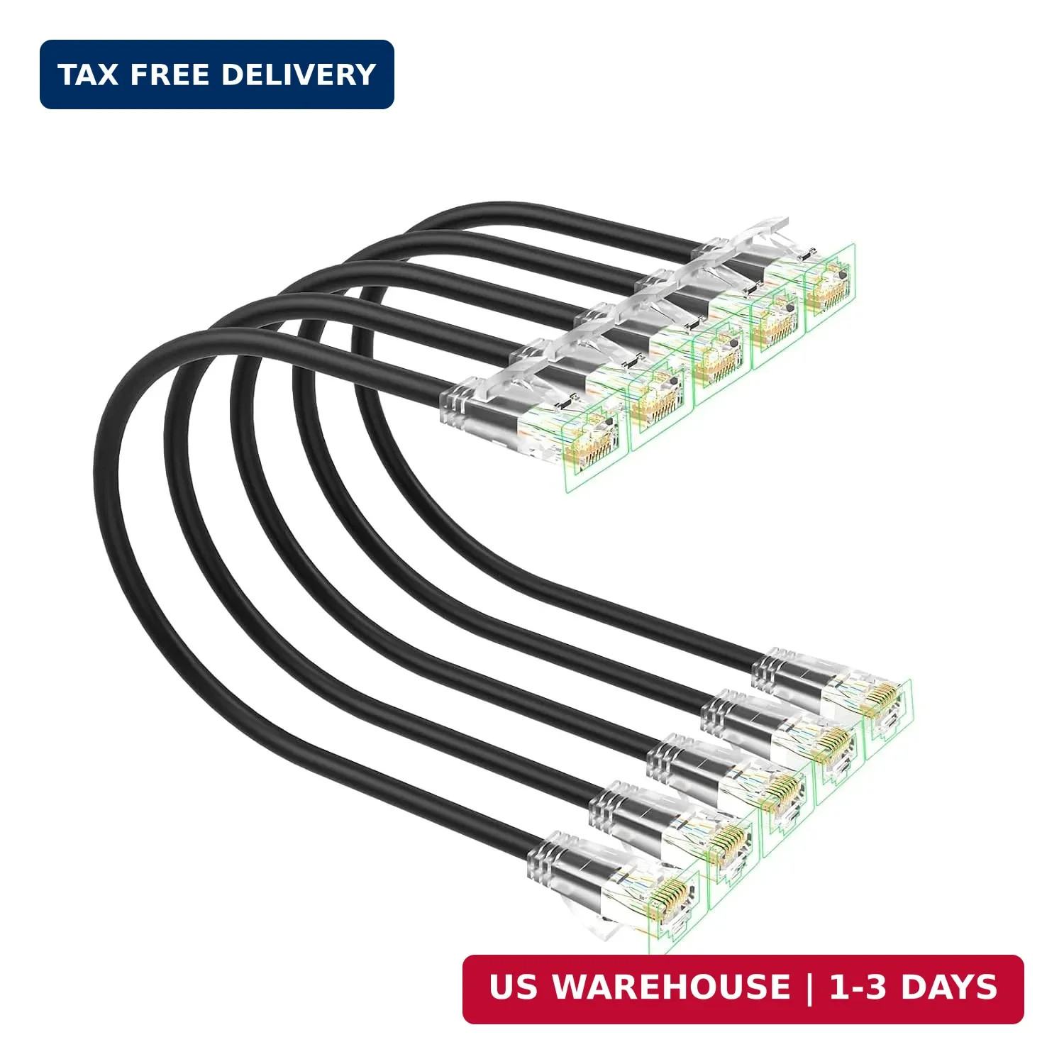 Cat 6 Patch Cables 3 feet (5Pack), Slim Cat6a Ethernet Patch Cable 10Gbps 550Mhz