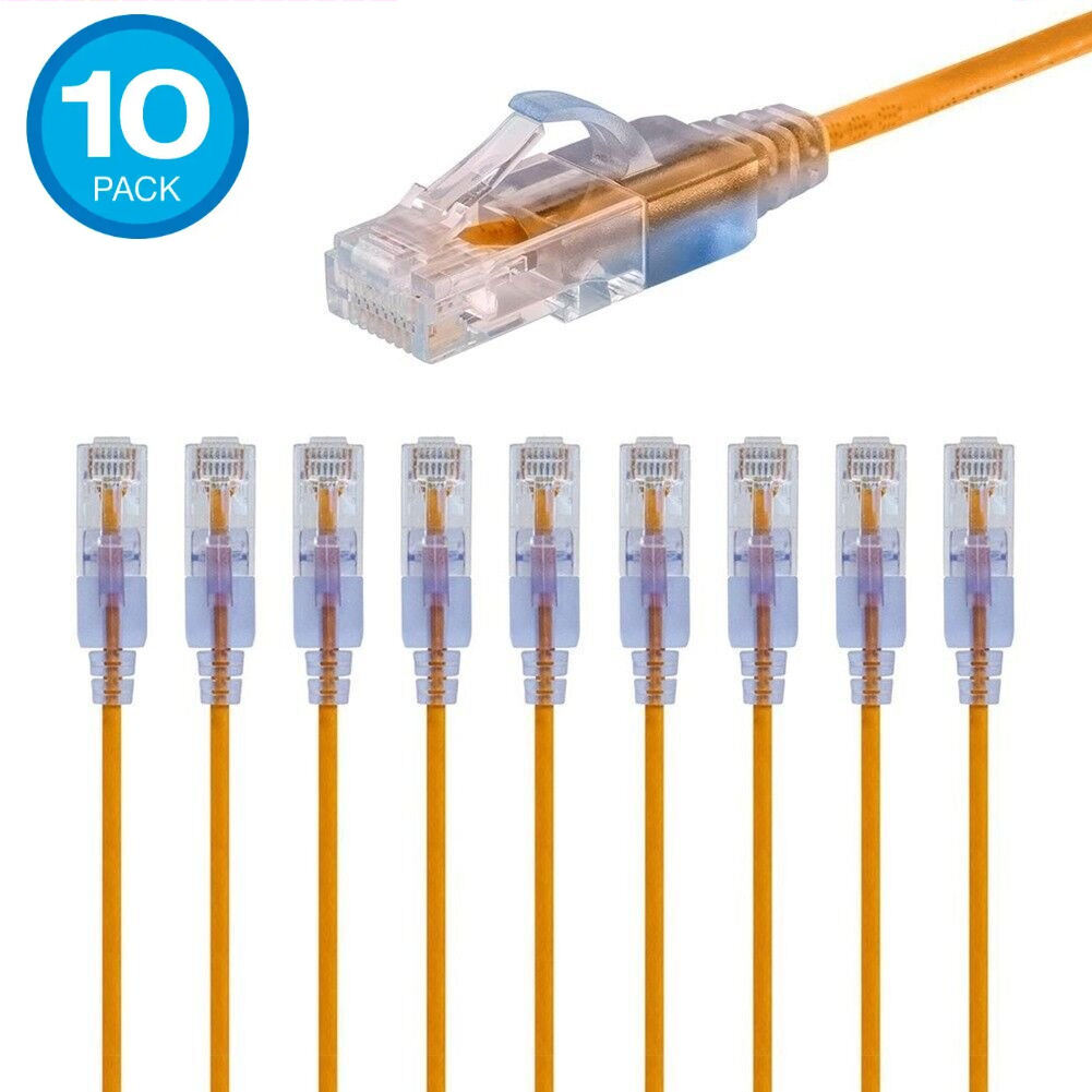 10 PACK Slim CAT6a RJ45 Ethernet Network 10G Copper Wire 30AWG Patch LOT Cable