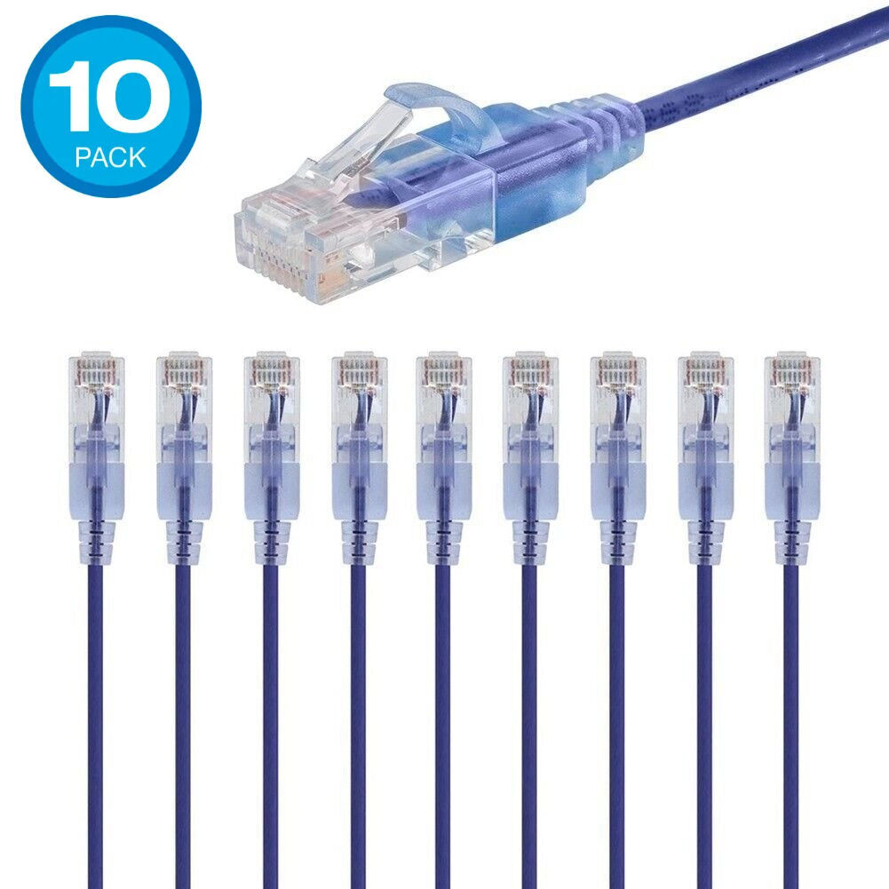 10 PACK Slim CAT6a RJ45 Ethernet Network 10G Copper Wire 30AWG Patch LOT Cable