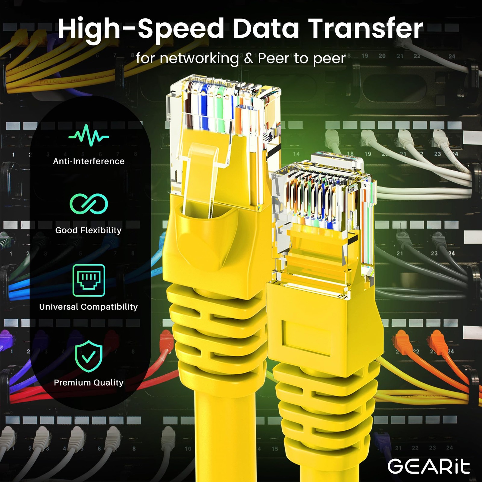 20-Pack 1 Foot Cat 6 Ethernet Cable, Yellow, 10Gbps, RJ45, Snagless, Patch Cord