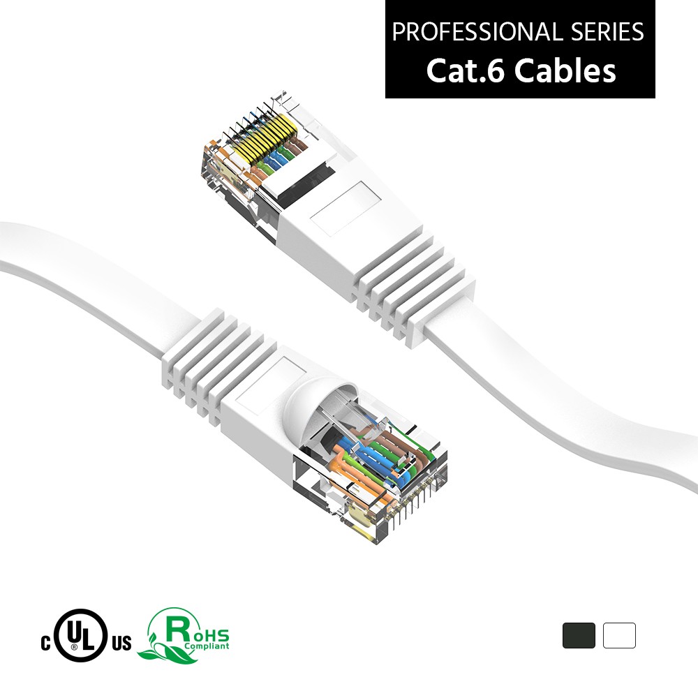 20 Pack of 1.5Ft CAT6 Flat Ethernet Network Cable White