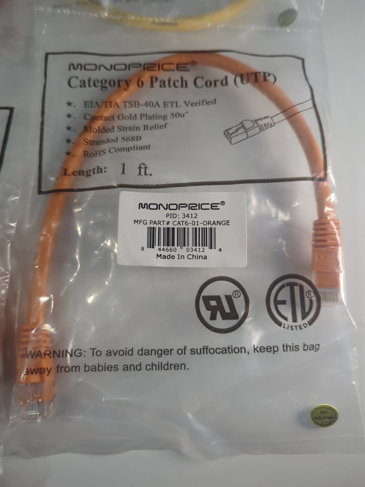 9x NEW Monoprice Category 6 CAT Patch Cords UTP EIA/TIA TSB-40A ETL 1ft 2ft 3ft