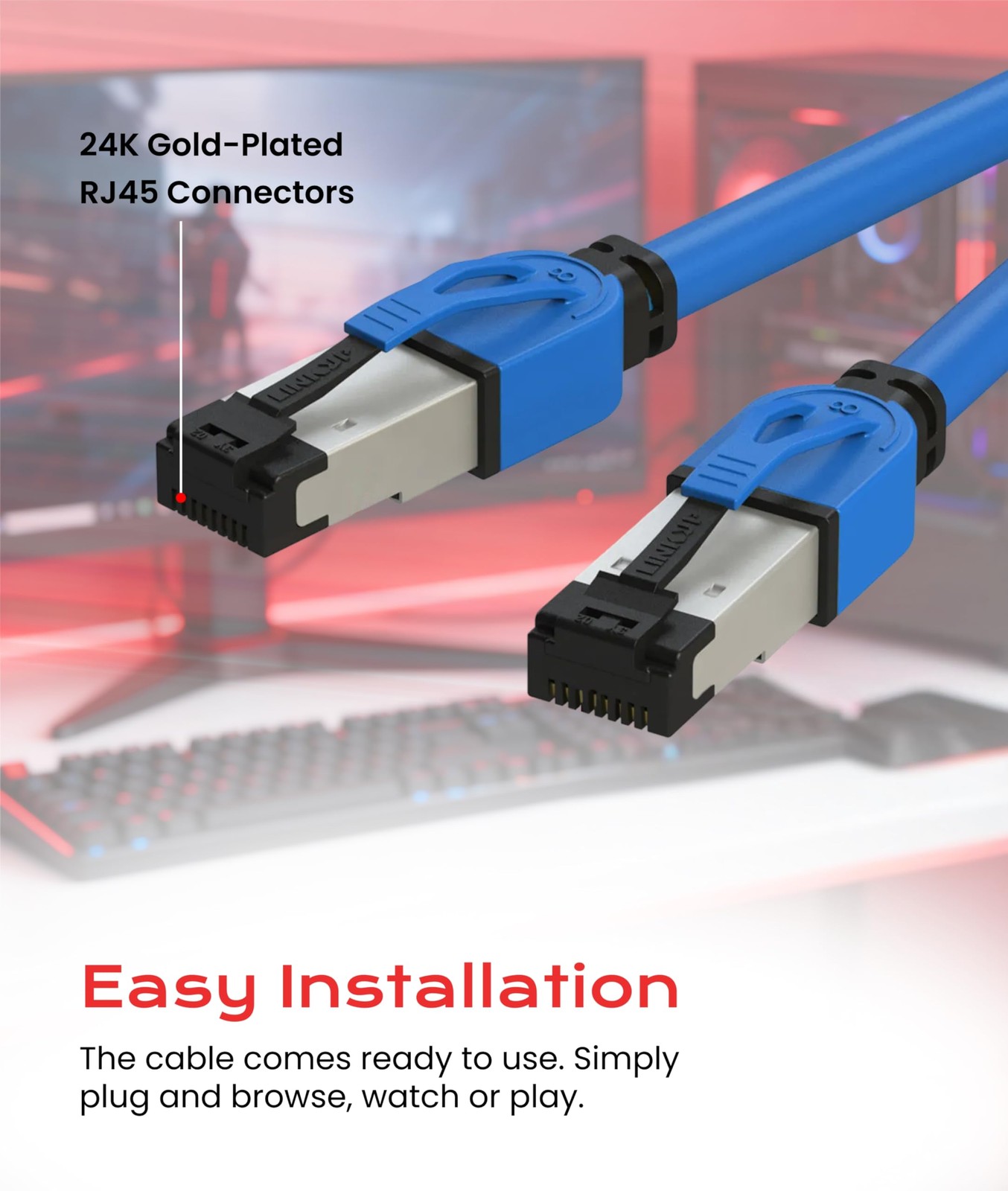 LINKUP Cat 8 Ethernet Cable | Long Internet Cord | High Speed LAN 7ft, Blue