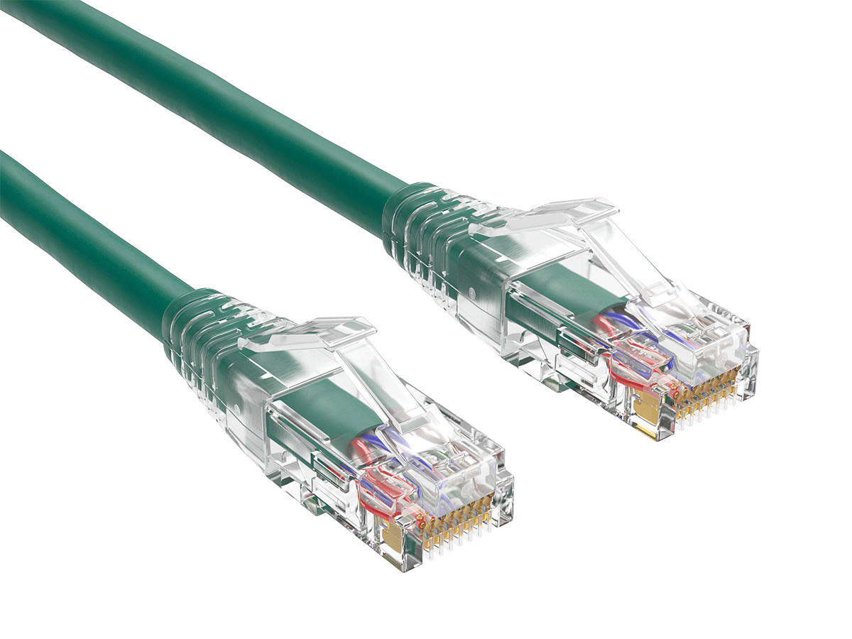 1ft Cat6 Ethernet Patch Cable with Clear Boot, UTP, Pure Bare Copper, Green