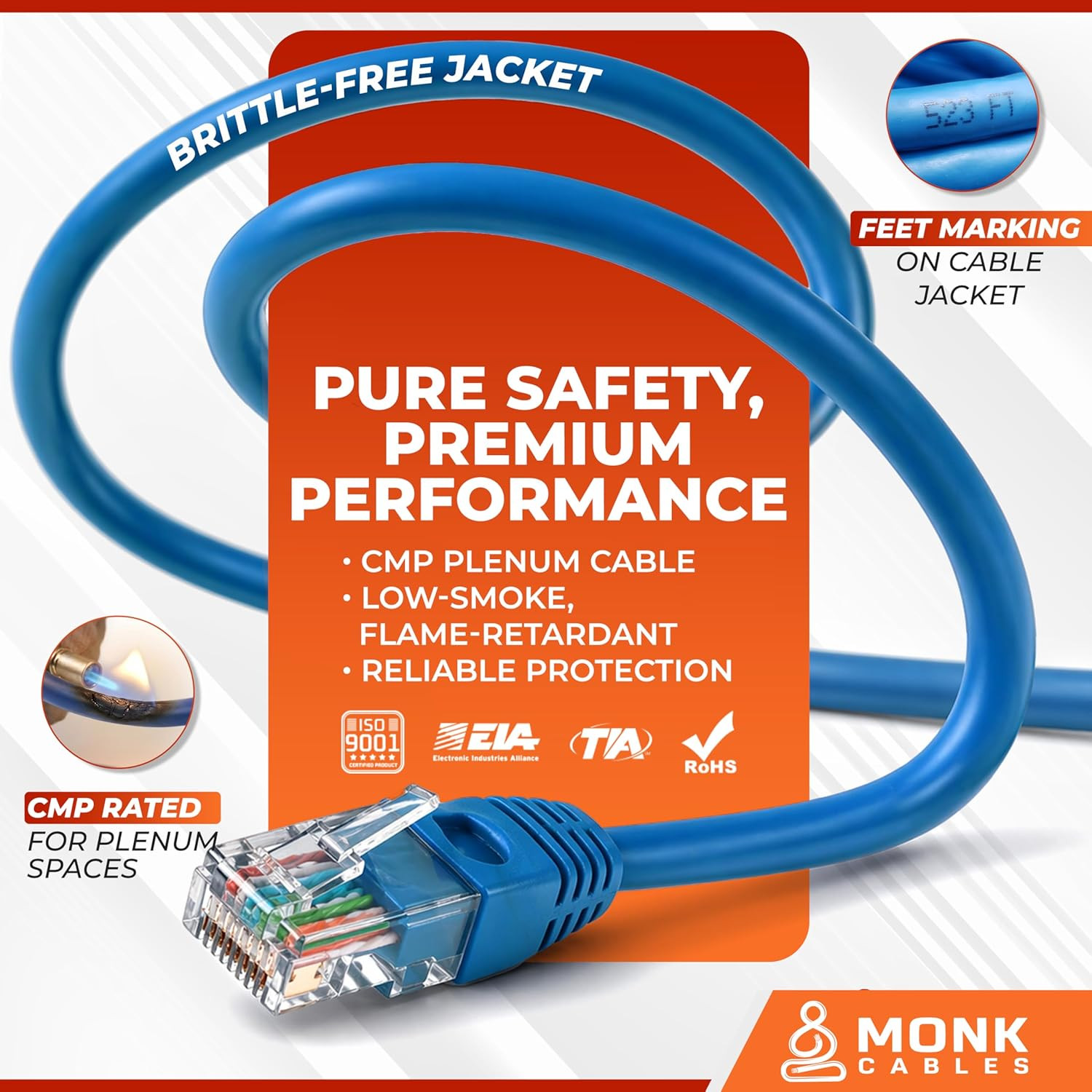 | CAT6 Plenum Cable 1000Ft | 100% Pure Copper | UTP, 23AWG, 550Mhz